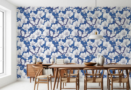 Botanical Orchid Garden with Butterflies Wallpaper⁠