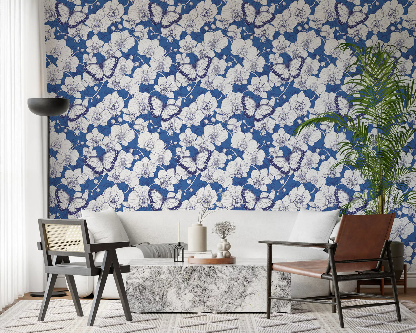 Botanical Orchid Garden with Butterflies Wallpaper⁠