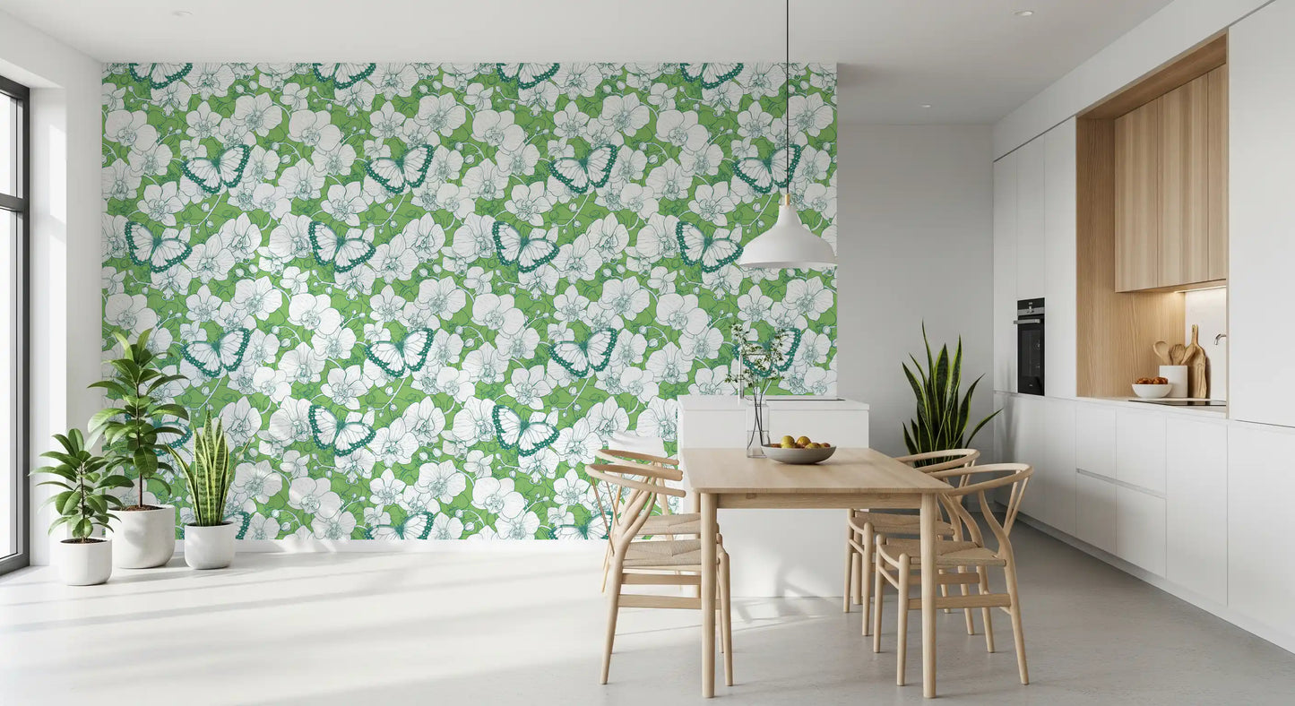 Botanical Orchid Garden with Butterflies 2 Wallpaper⁠