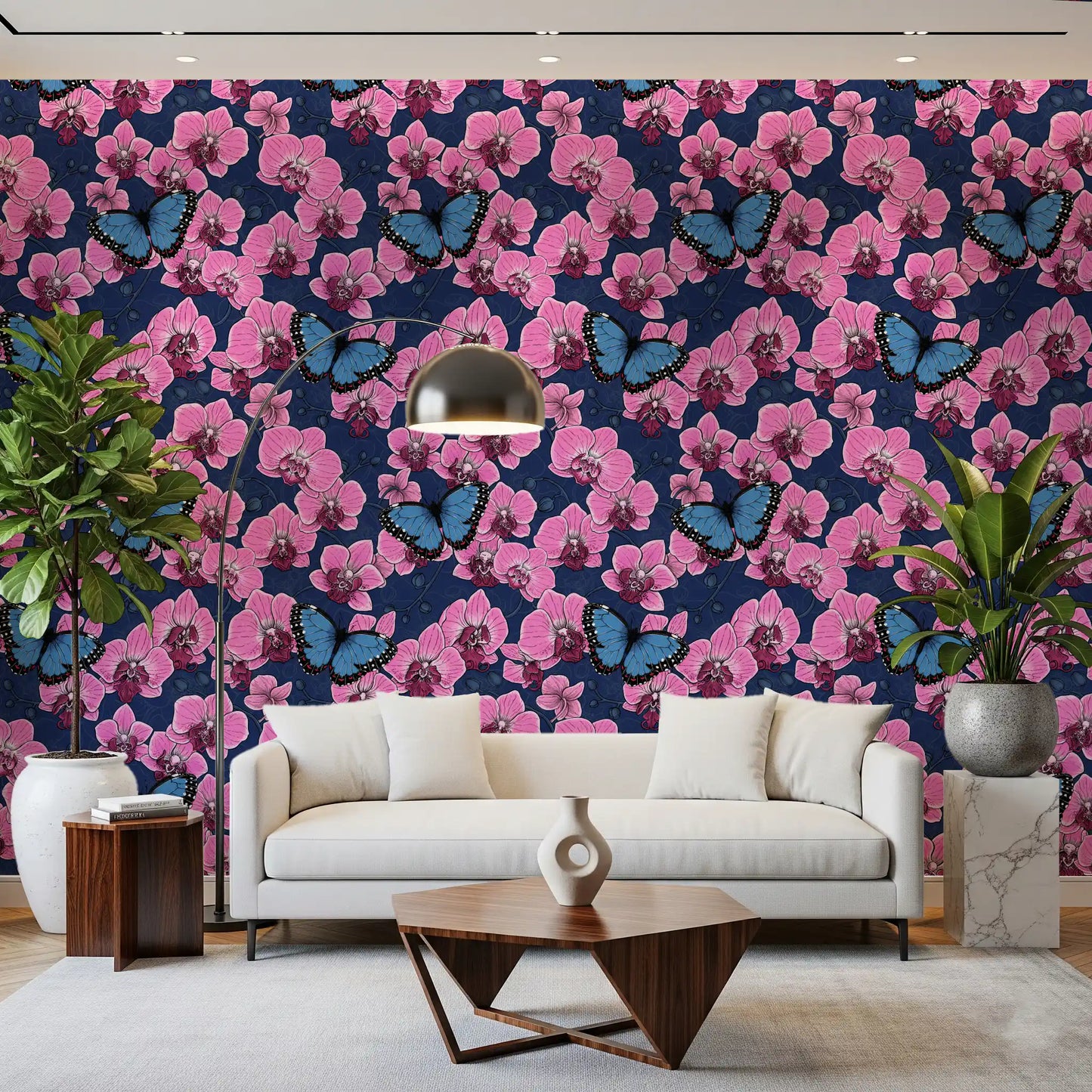 Botanical Orchid Garden with Butterflies 3 Wallpaper⁠