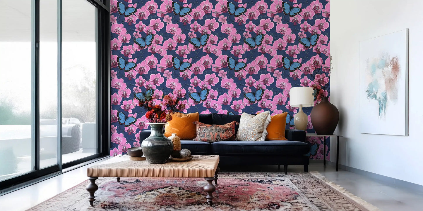 Botanical Orchid Garden with Butterflies 3 Wallpaper⁠