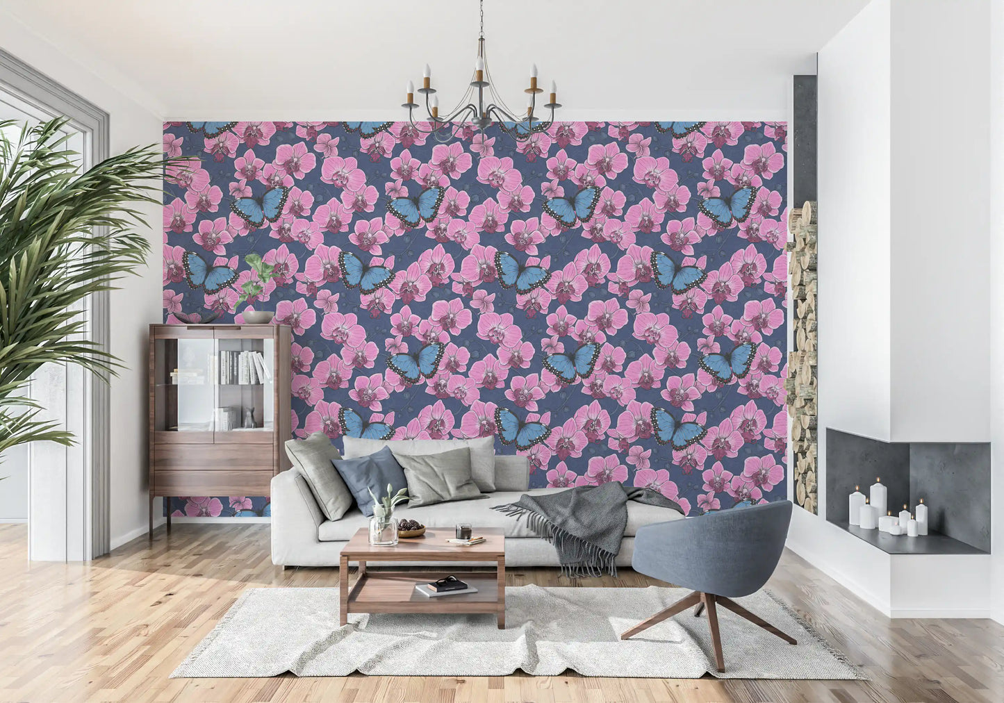Botanical Orchid Garden with Butterflies 3 Wallpaper⁠