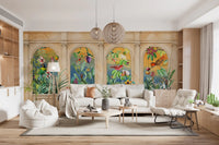 Vintage Archway Tropical Birds Mural Wall Mural