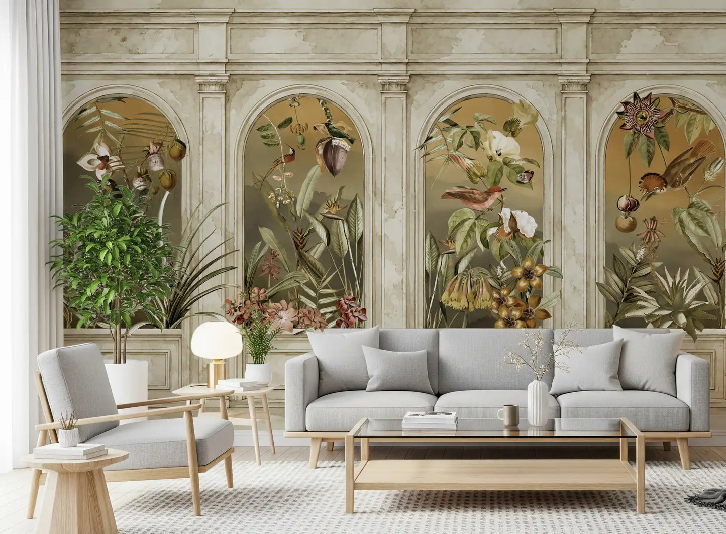 Classical Colonnade and Exotic Botanical Garden Wallpaper Wall Mural
