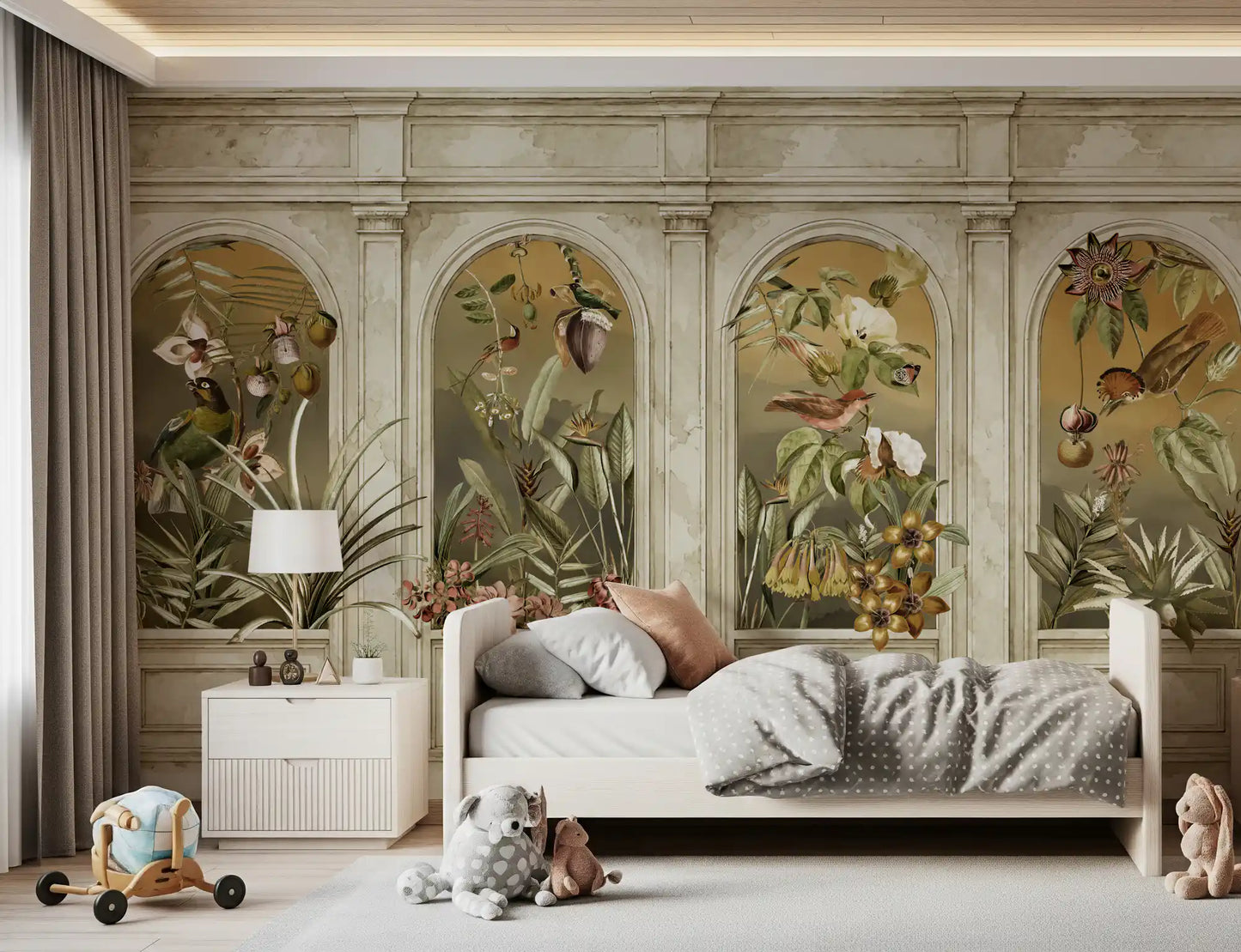 Classical Colonnade and Exotic Botanical Garden Wallpaper Wall Mural