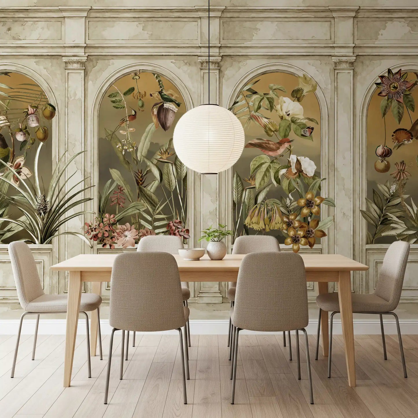 Classical Colonnade and Exotic Botanical Garden Wallpaper Wall Mural