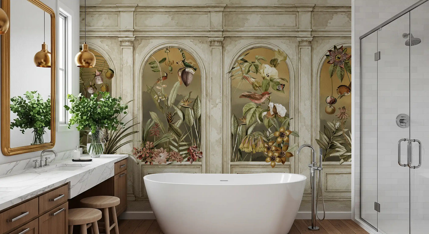 Classical Colonnade and Exotic Botanical Garden Wallpaper Wall Mural