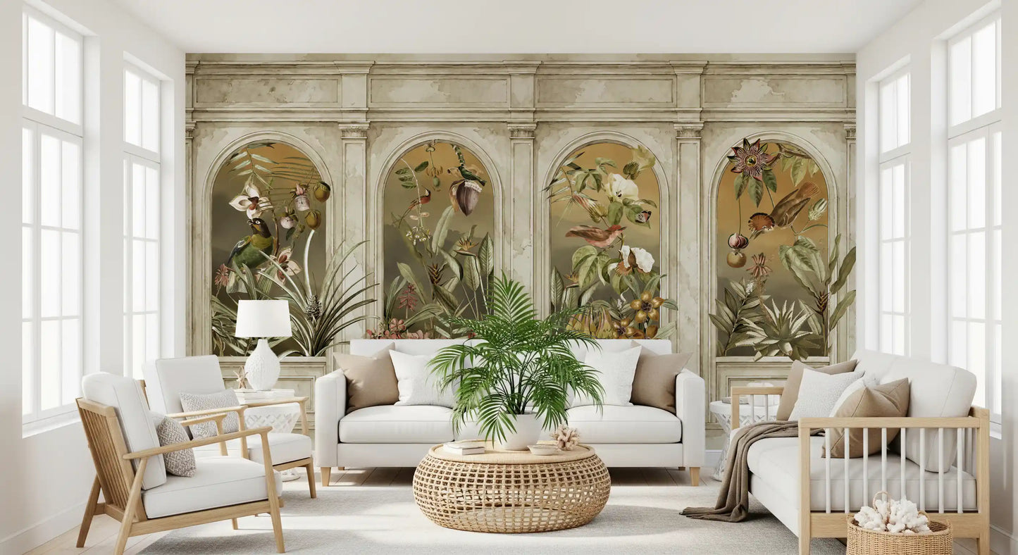 Classical Colonnade and Exotic Botanical Garden Wallpaper Wall Mural