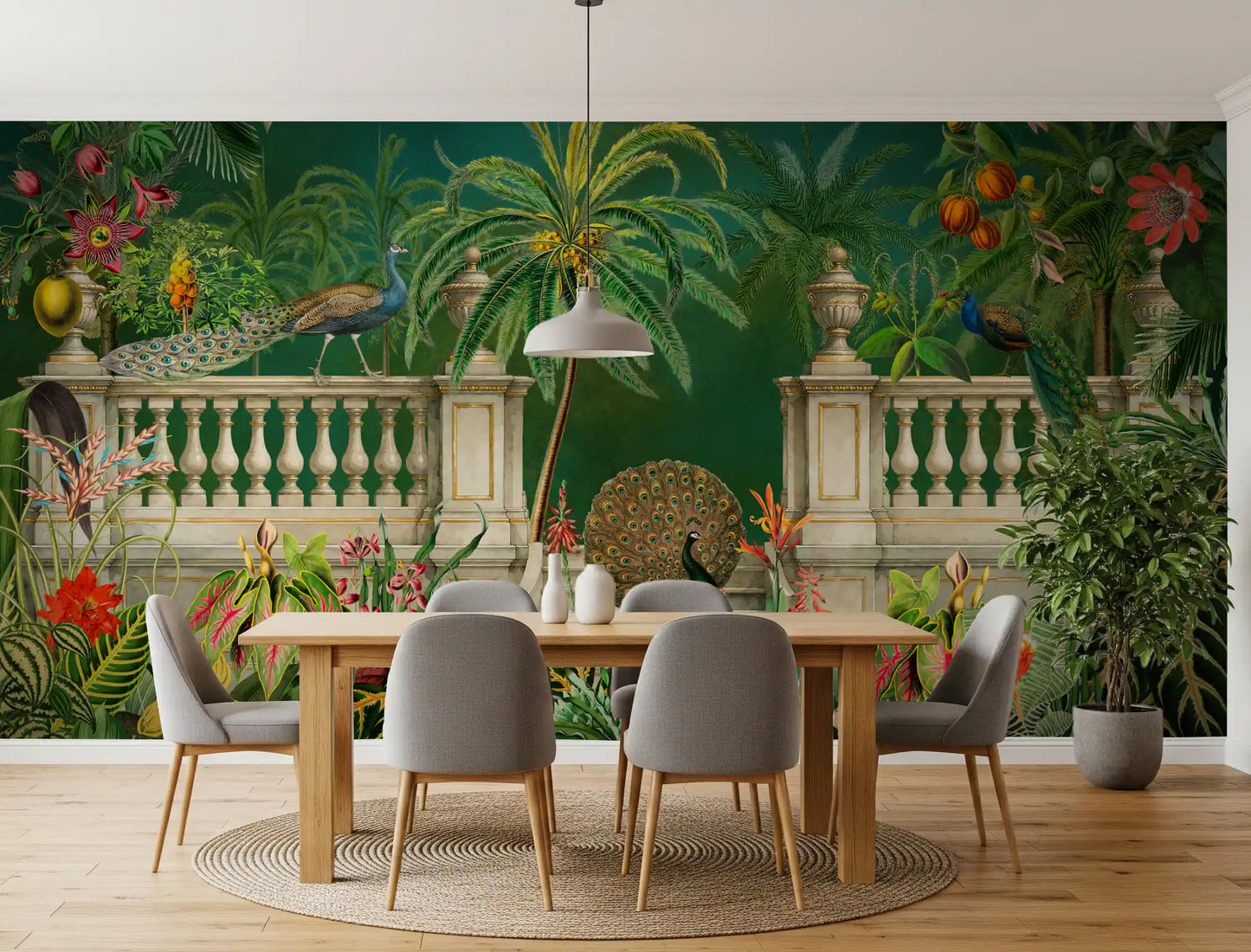 Majestic Peacock and Tropical Balustrade Wall Mural Wall Mural