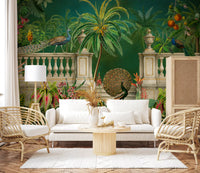 Majestic Peacock and Tropical Balustrade Wall Mural Wall Mural