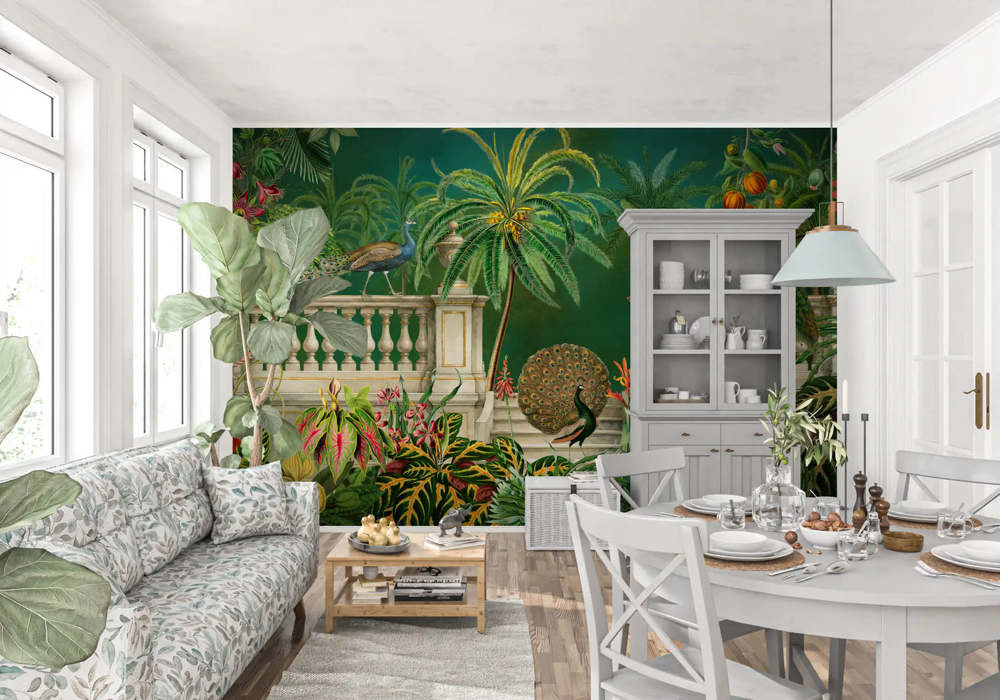 Majestic Peacock and Tropical Balustrade Wall Mural Wall Mural