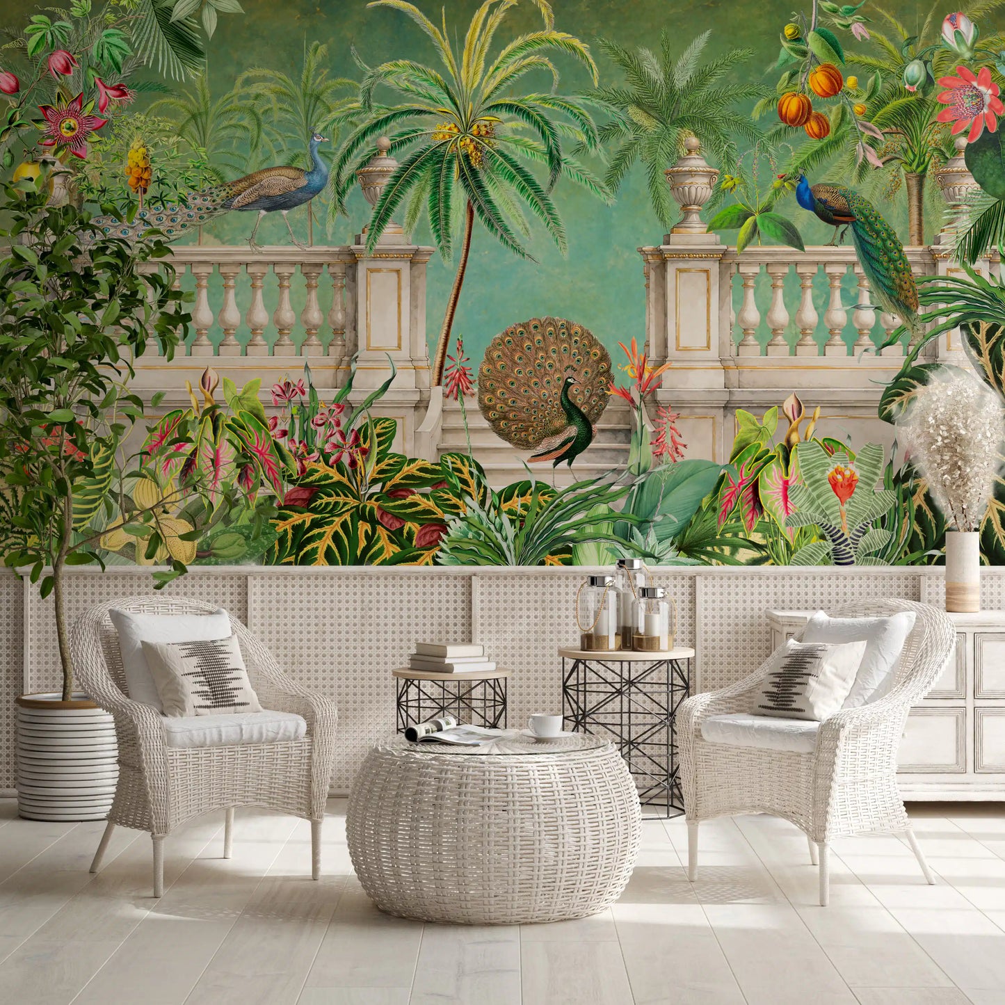 Vintage Peacock Palace Tropical Garden Wall Mural Wall Mural