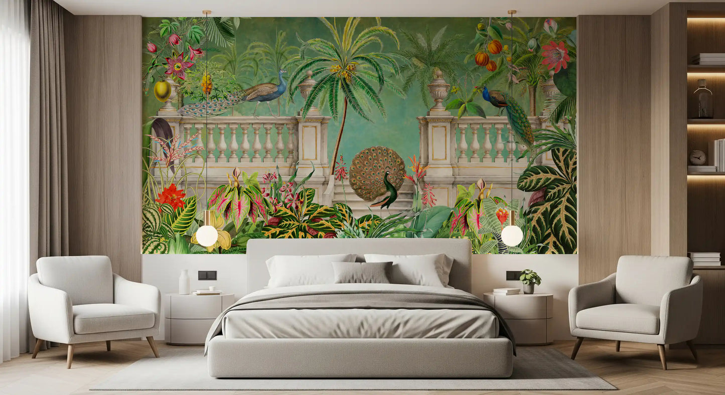 Vintage Peacock Palace Tropical Garden Wall Mural Wall Mural