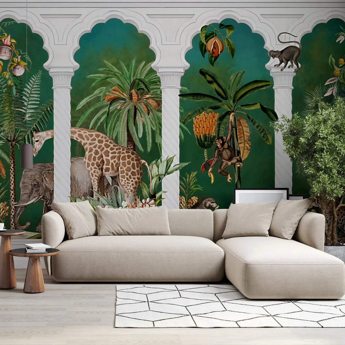 Majestic Mughal Archway Safari wall mural filling a living room, GD10789
