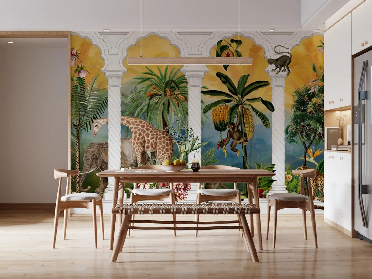 Imperial arches tropical safari wall mural in a dining room GD10790