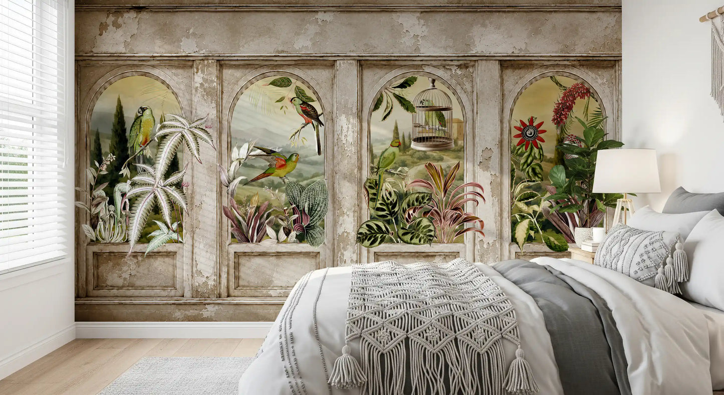 Vintage Parrot Arches Wall Mural Wall Mural
