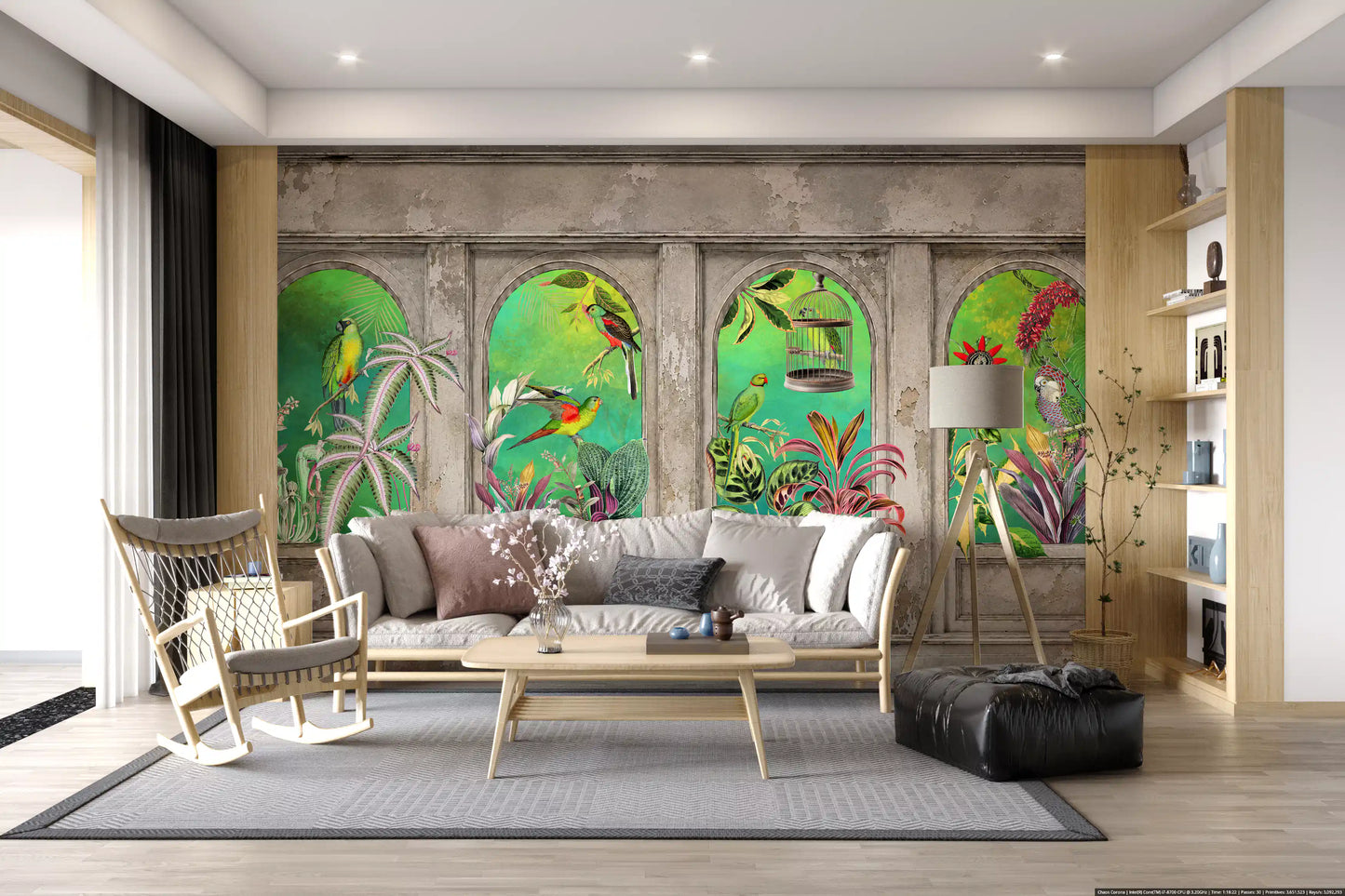 Vintage Archways Tropical Birds Wall Mural Wall Mural