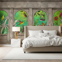 Vintage Archways Tropical Birds Wall Mural Wall Mural