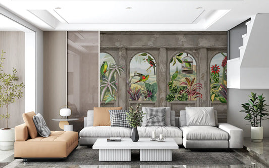 Antique Aviary Arched Wall Mural