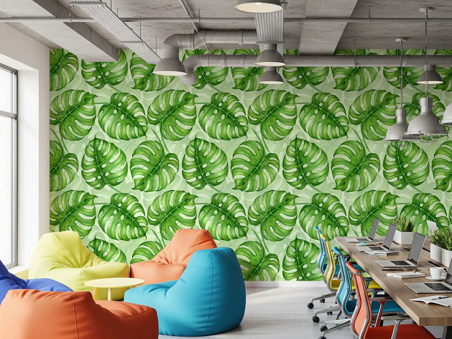 Monstera watercolor  in green Wallpaper⁠