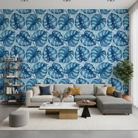 Monstera watercolor in blue Wallpaper⁠