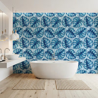 Monstera watercolor in blue Wallpaper⁠