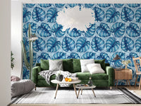 Monstera watercolor in blue Wallpaper⁠