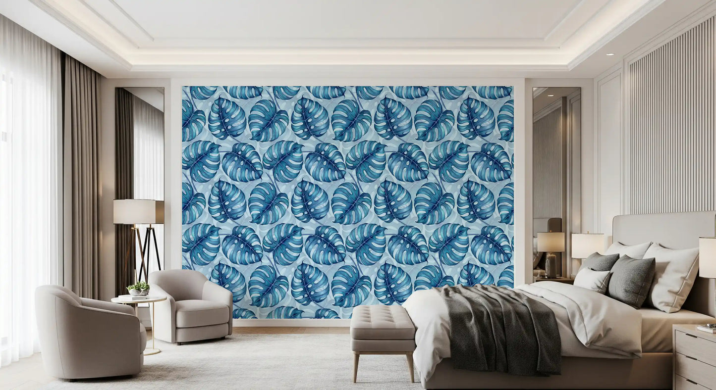 Monstera watercolor in blue Wallpaper⁠