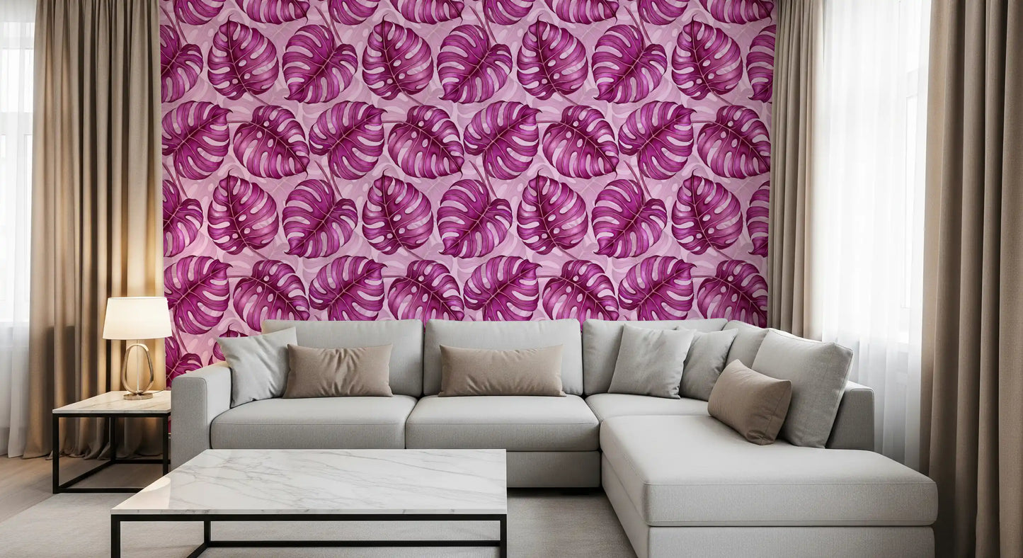 Monstera watercolor in purple Wallpaper⁠