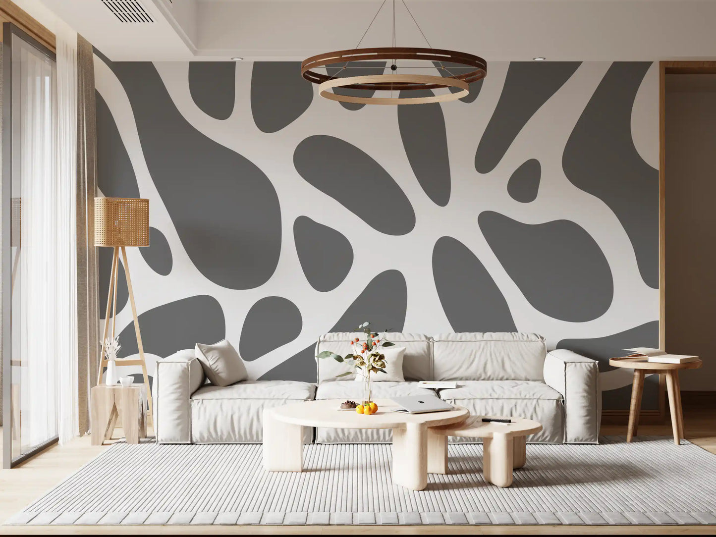 Gray Abstract Organic Fluid Shapes Wall Mural