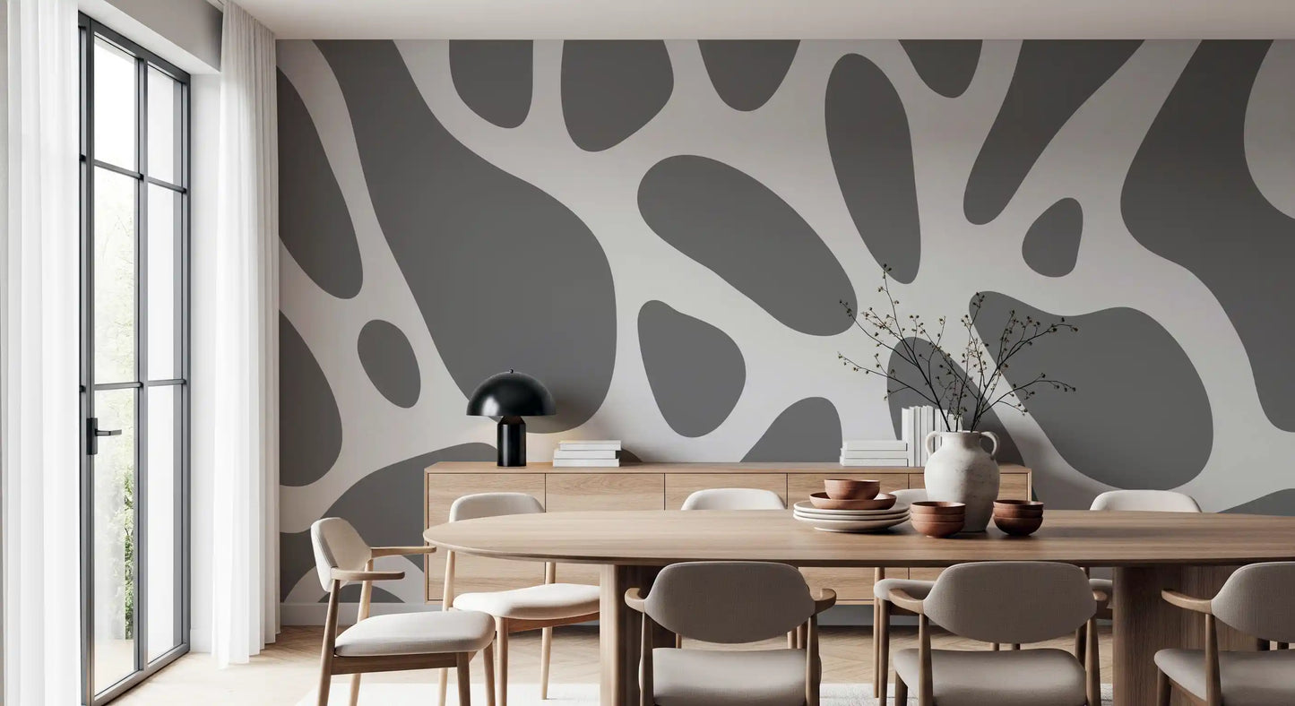 Gray Abstract Organic Fluid Shapes Wall Mural