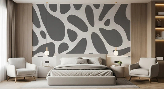Gray Abstract Organic Fluid Shapes Wall Mural