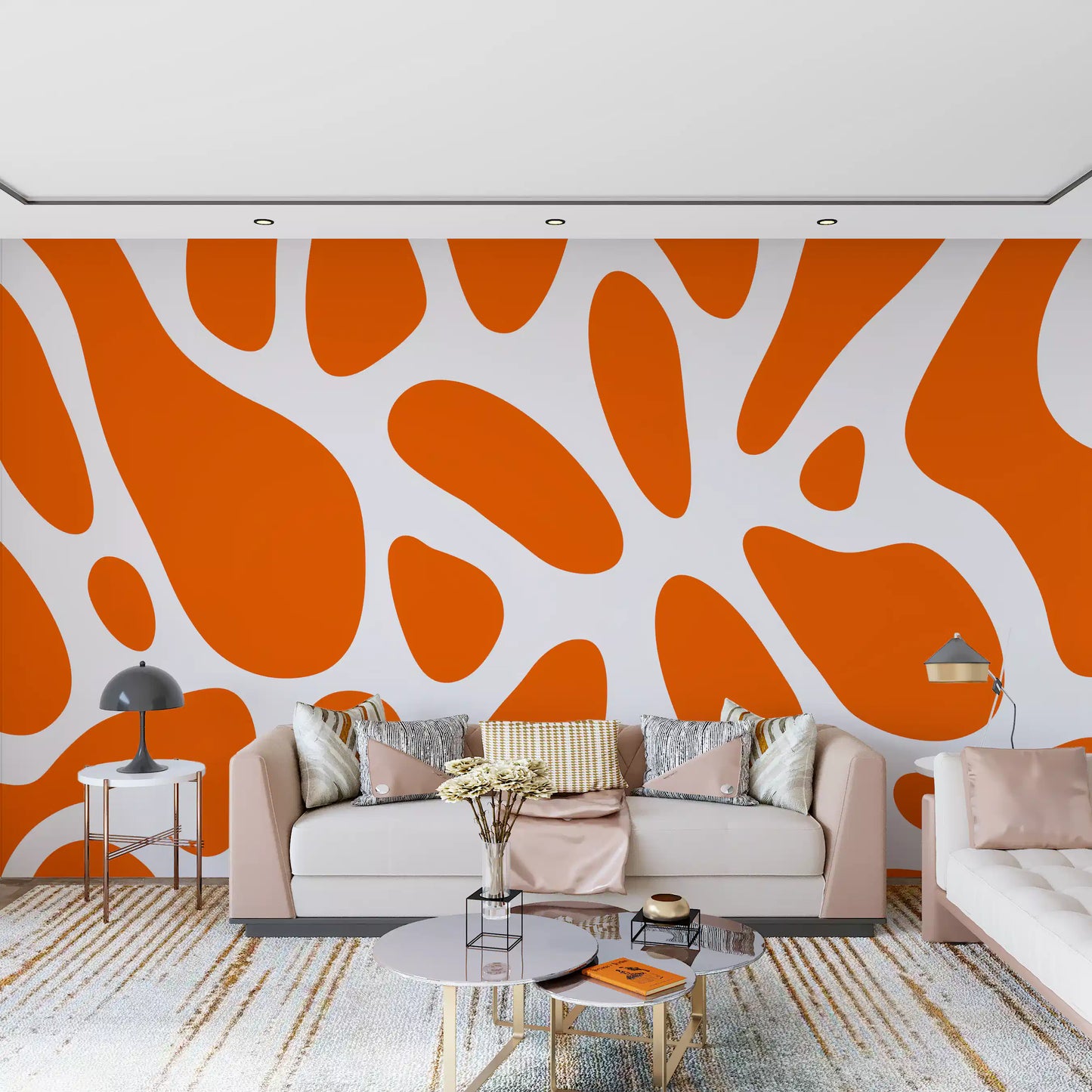 Retro Tangerine Flow Abstract Wall Mural