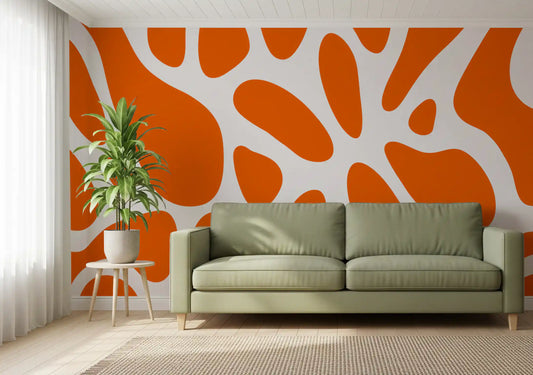 Retro Tangerine Flow Abstract Wall Mural