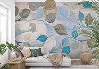Whispering Leaves Pastel Botanical Wall Mural
