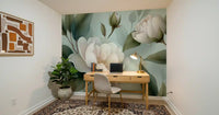 Serene Sage White Peonies Floral Wall Mural