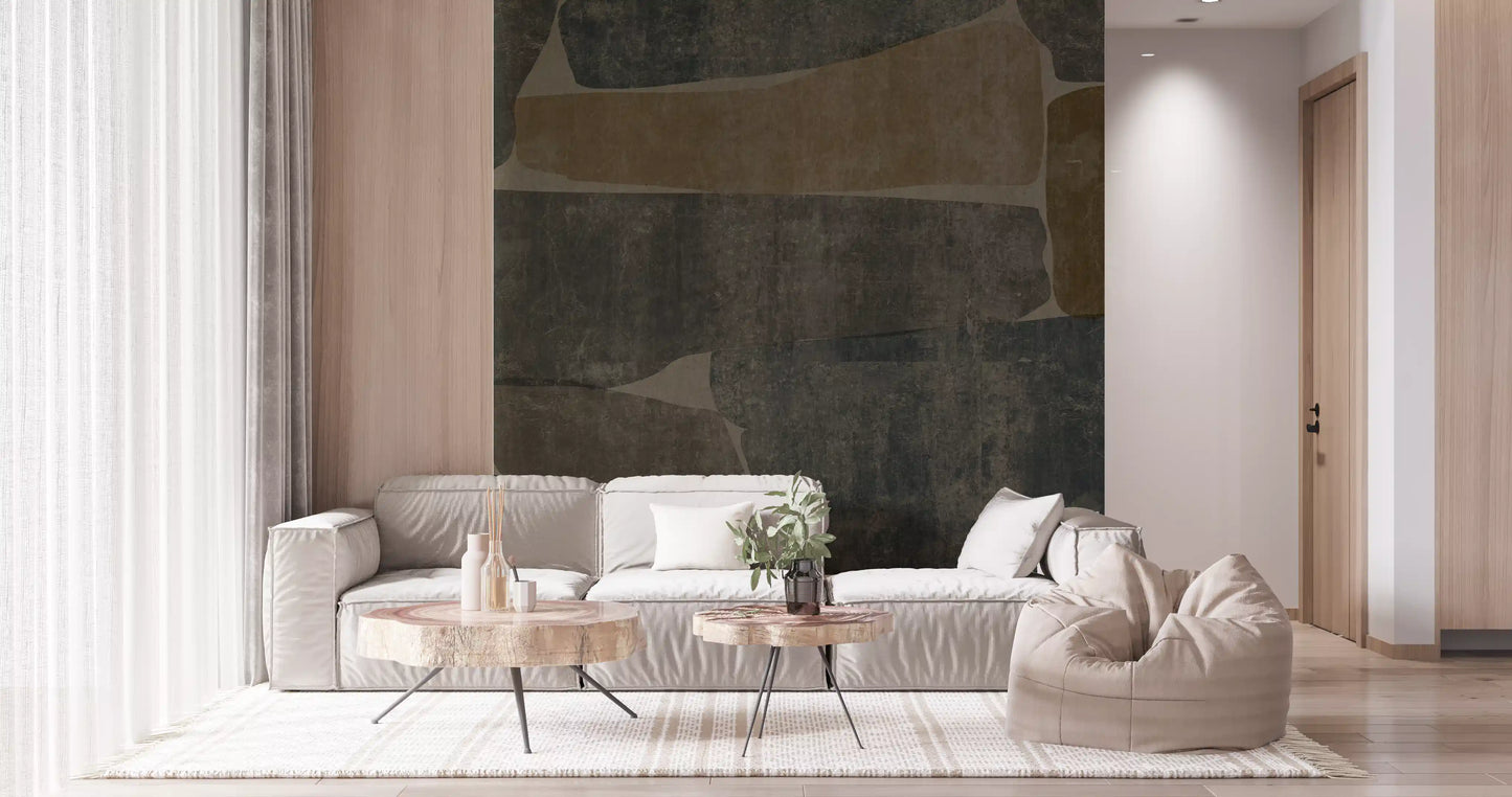 Overlapping stone slabs in tan and grey on a wall mural, GD10811

