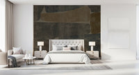 Calm, grounded mood in a bedroom behind the stone slab wall mural, GD10811
