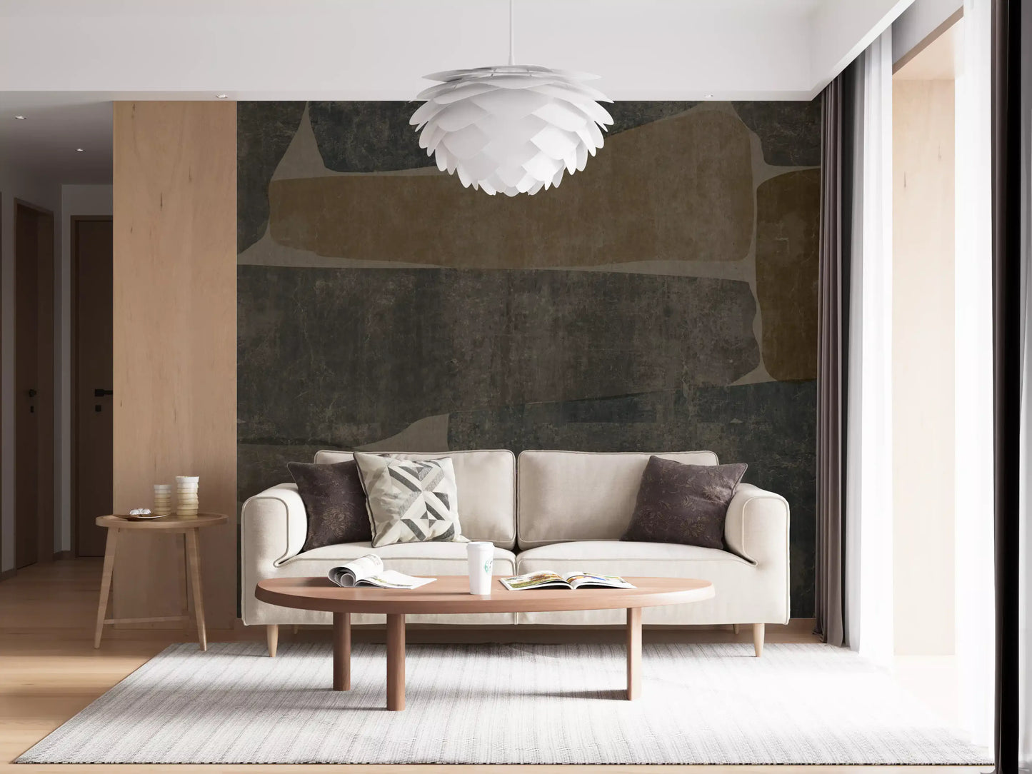 Modern stone slab wall mural lining a Living room, GD10811

