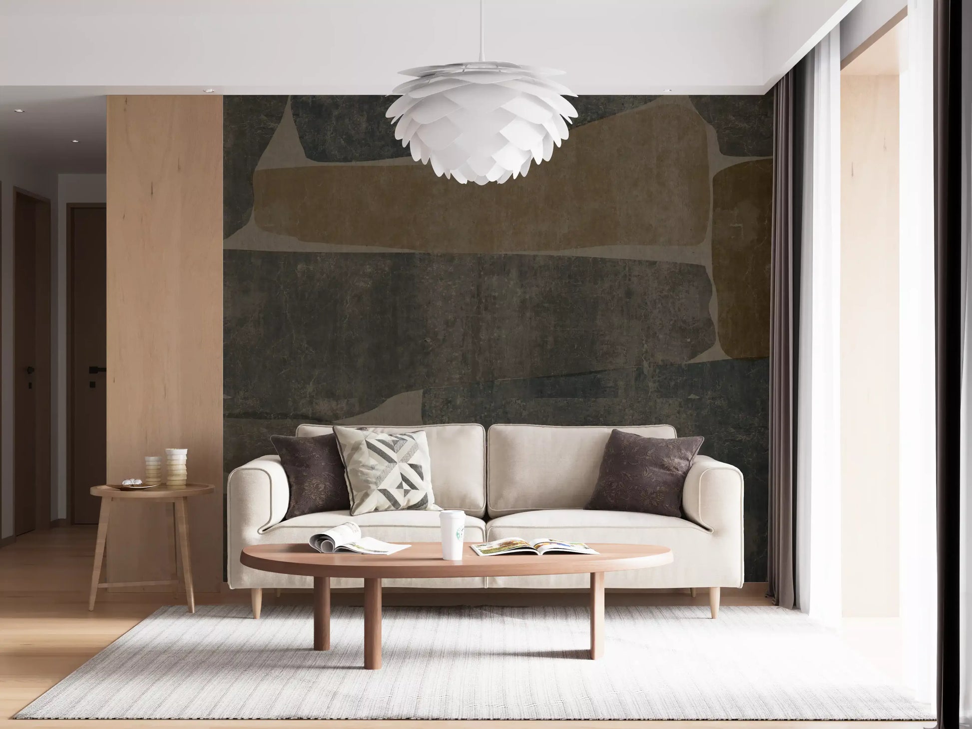 Modern stone slab wall mural lining a Living room, GD10811

