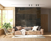 Brown and charcoal slabs spread over a lounge wall mural, GD10811
