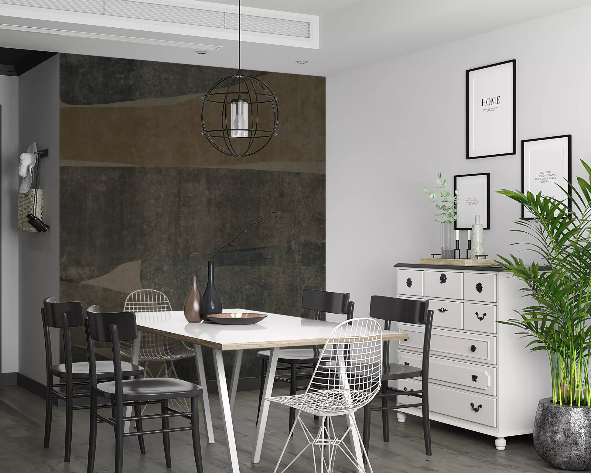 Warm ochre meets deep charcoal on a stone slab wall mural, GD10811

