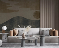 Charcoal and ochre hills ground a living room with this Wabi-Sabi wall mural GD10812
