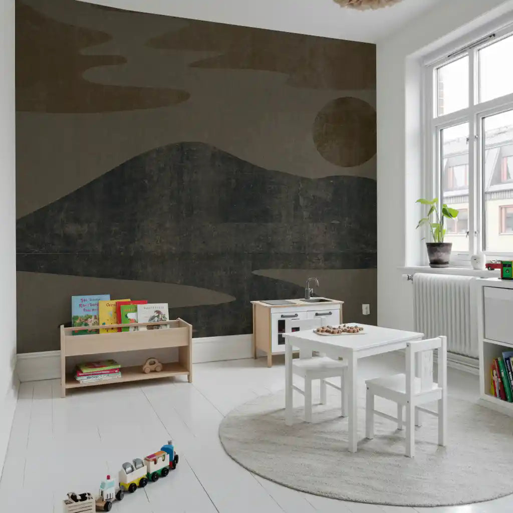 Rolling grey shapes build a minimal landscape across this wall mural GD10812
