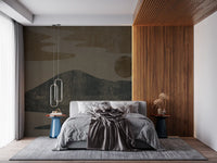 Quiet hills and a pale sun spread over a Bedroom in this Wabi-Sabi wall mural GD10812