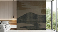 Ochre sky glows above charcoal hills in this Wabi-Sabi wall mural GD10812
