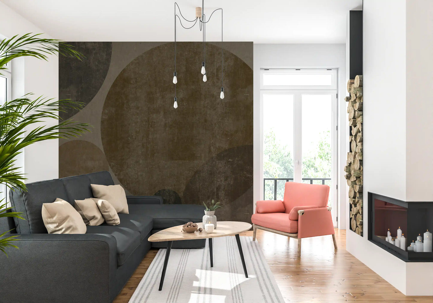 Round concrete spheres in brown and taupe, Industrial Geometric wall mural, GD10813
