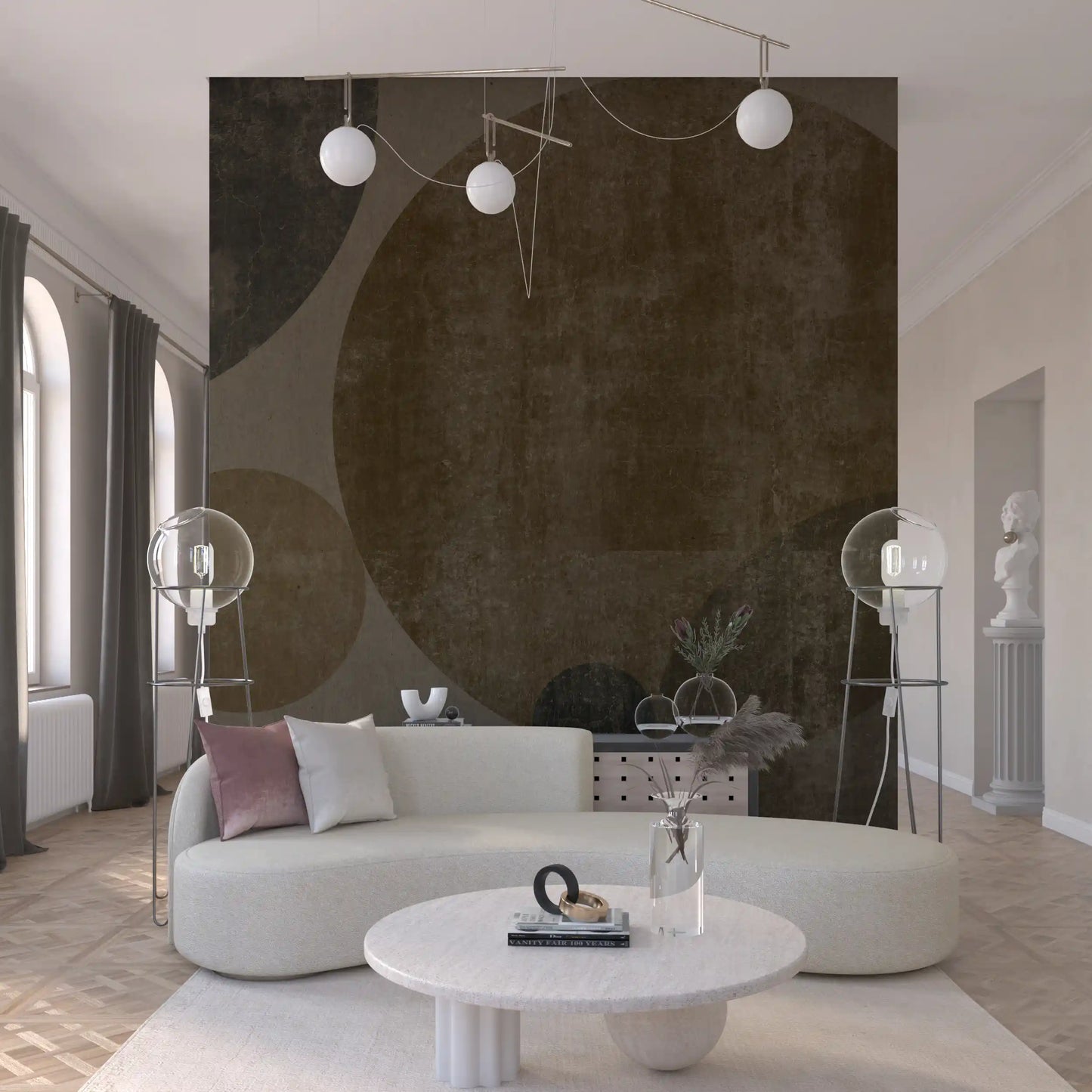 Overlapping circles lift a Living room in the Industrial Concrete wall mural, GD10813