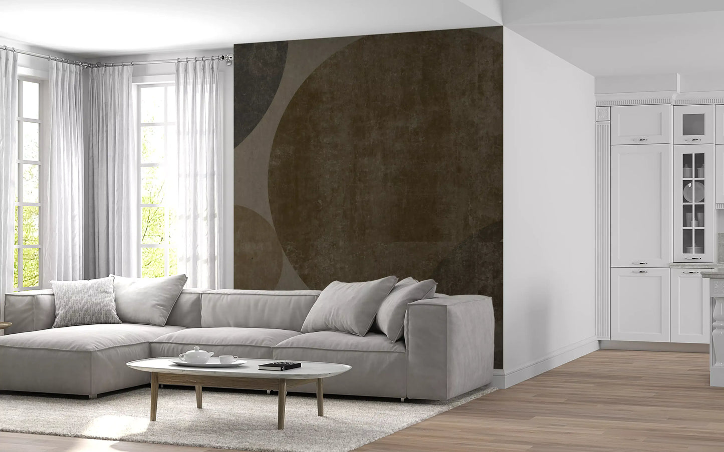 Different sphere sizes give the Concrete Geometric wall mural depth, GD10813
