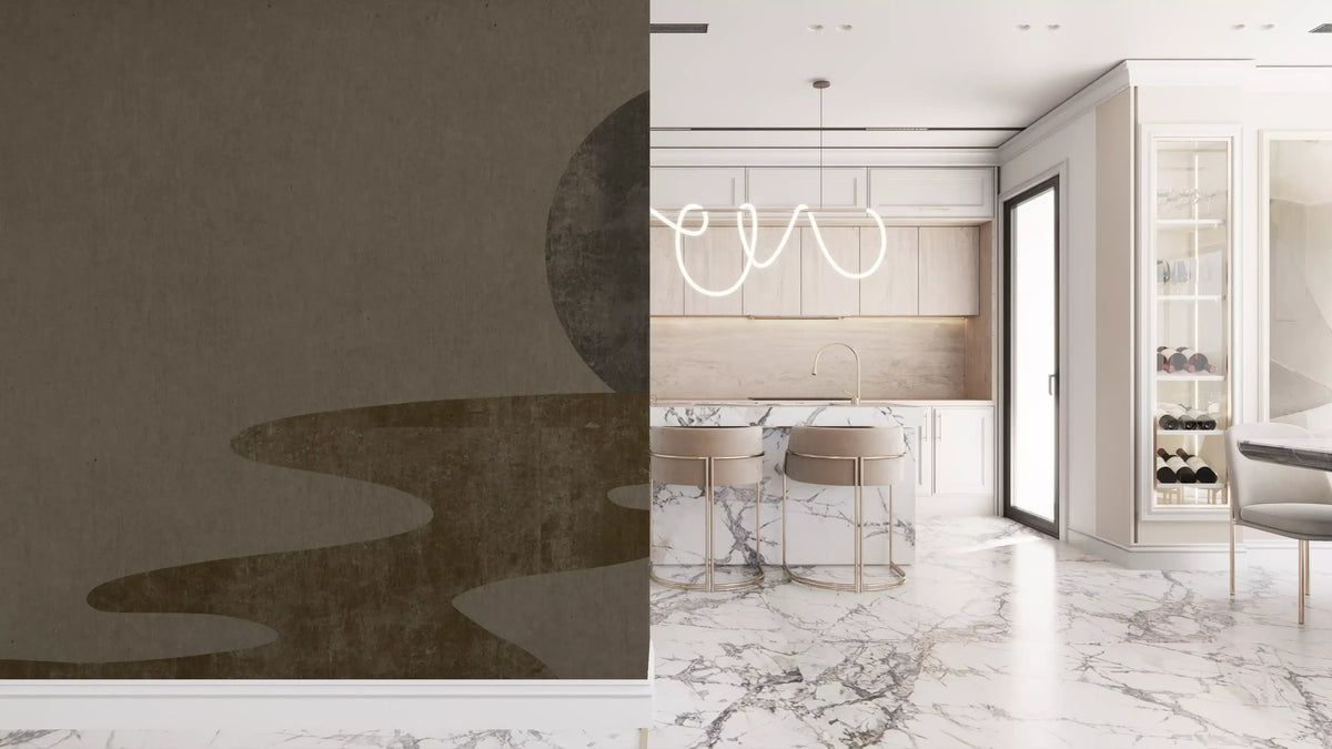 Zen Dusk wall mural shows a dark moon over a winding river GD10814